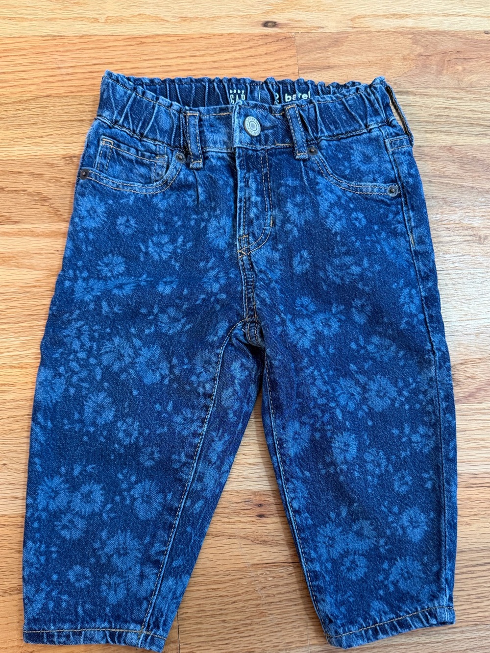 GAP Girls' Blue Floral Print Denim Barrel Bottoms
